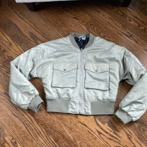 Sage green quilted lined bomber jacket
